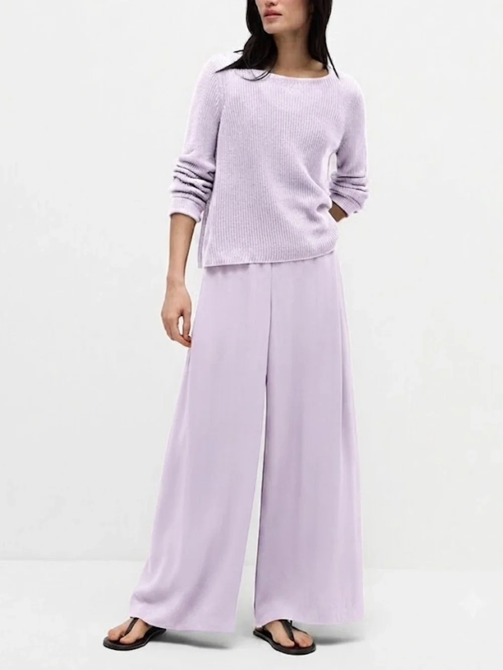 Eileen Fisher Soft Lavender Silk Pull-On Wide Pants Sz M Elastic Waist Feminine - Picture 1 of 6